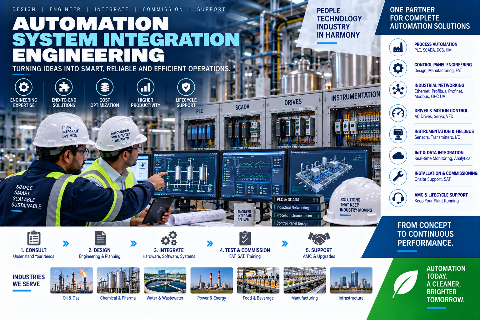 Automation system integration engineering for industrial plants and machines