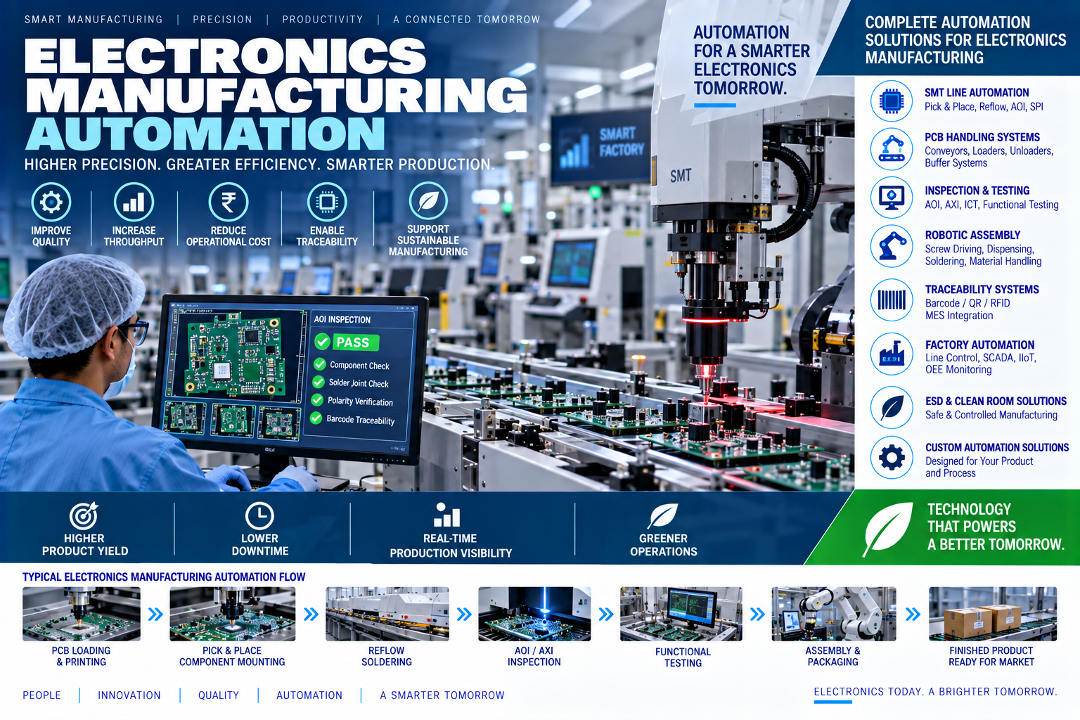 Electronics manufacturing automation SMT PCB inspection testing and traceability