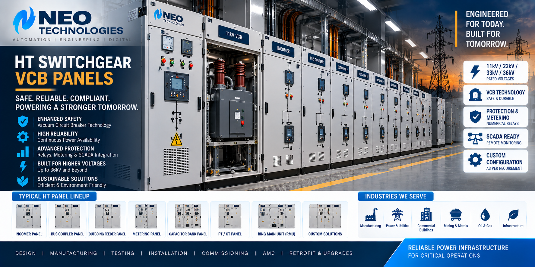 HT switchgear and VCB panels for industrial medium-voltage power distribution