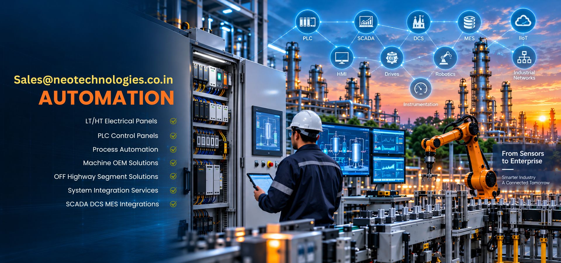 Industrial automation system integration with PLC SCADA robotics and process plant