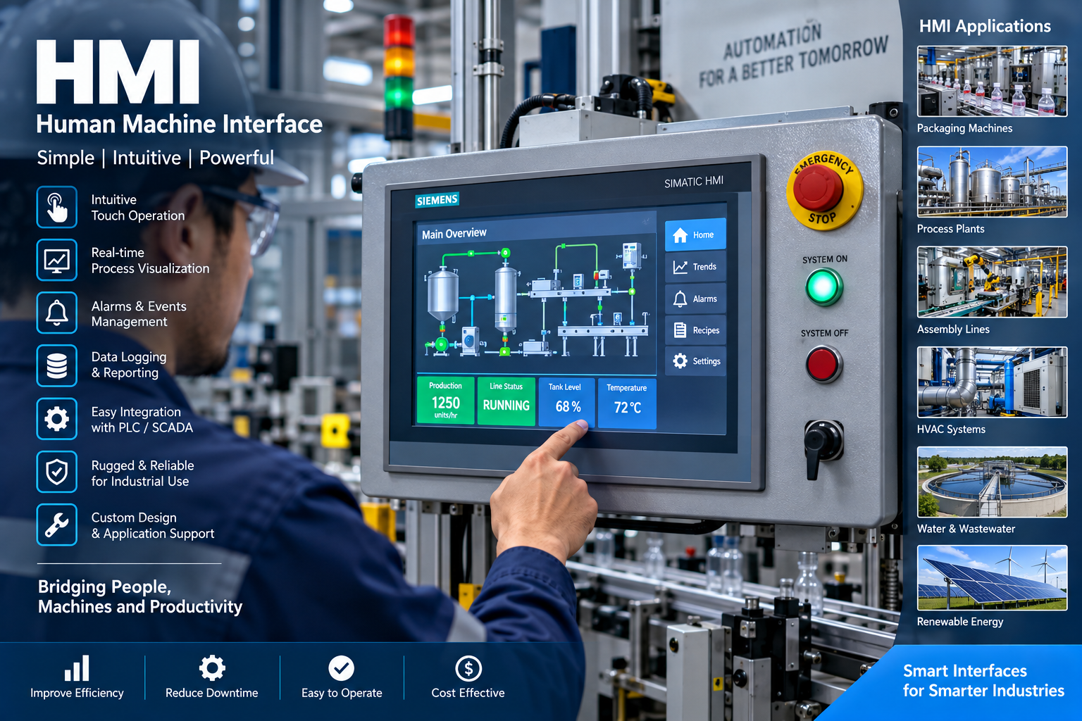 Industrial HMI operator interface for machine monitoring and control