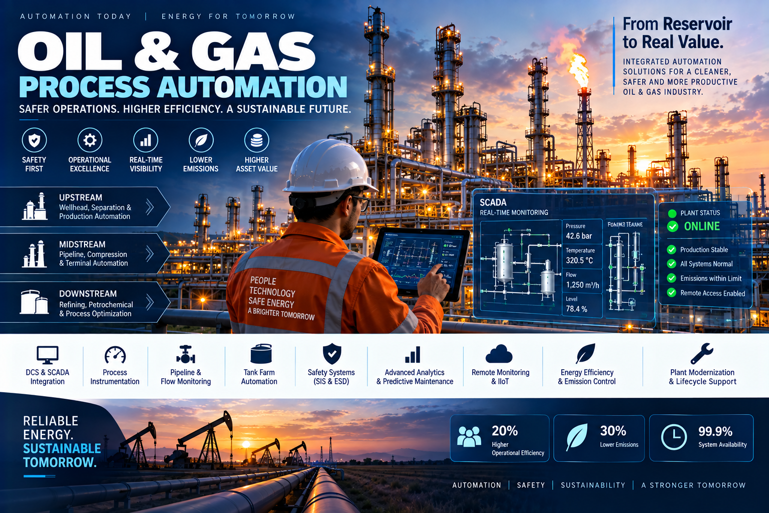 Oil and gas process automation for upstream midstream downstream and pipeline operations