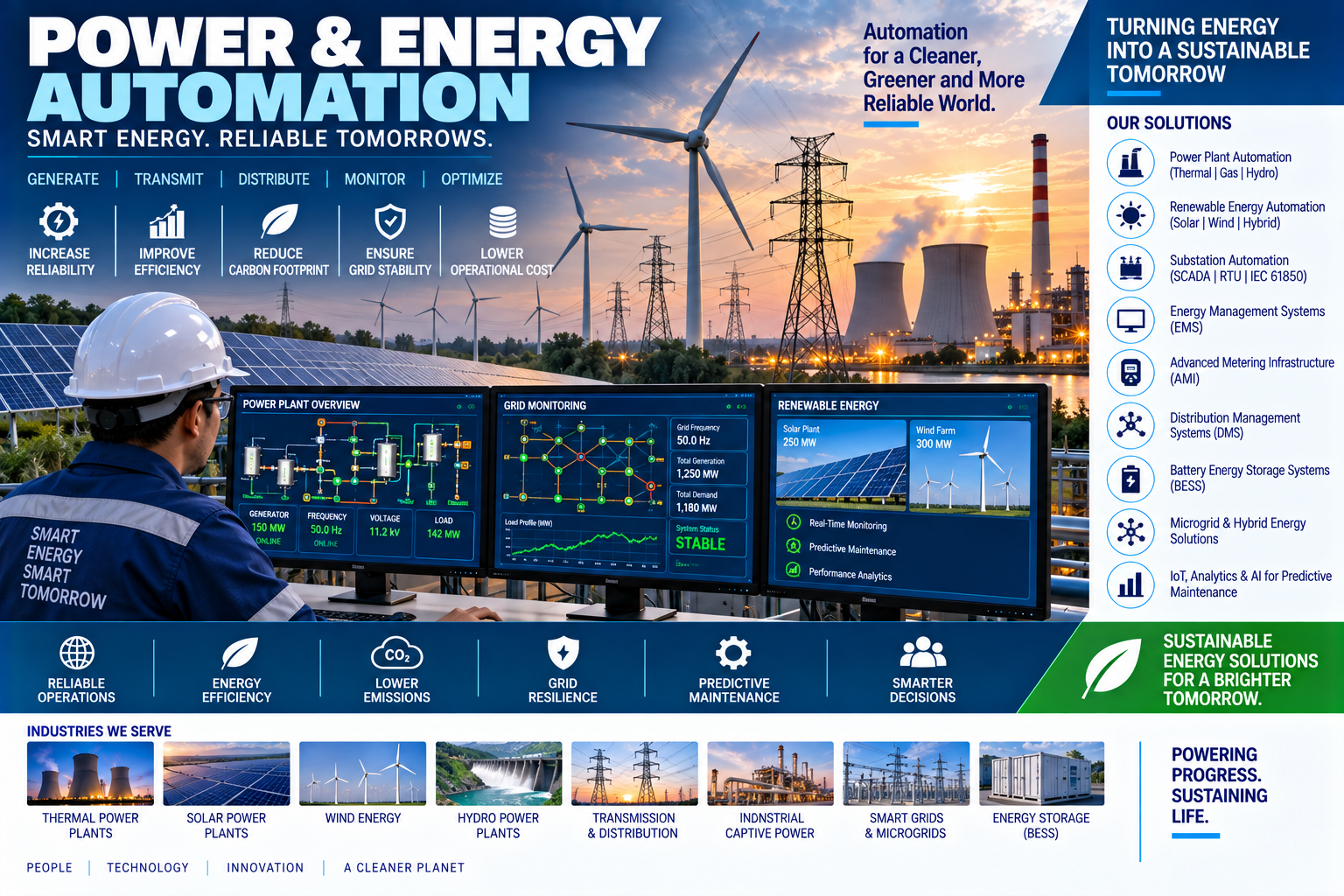 Power and energy automation for generation substations grid and renewable energy