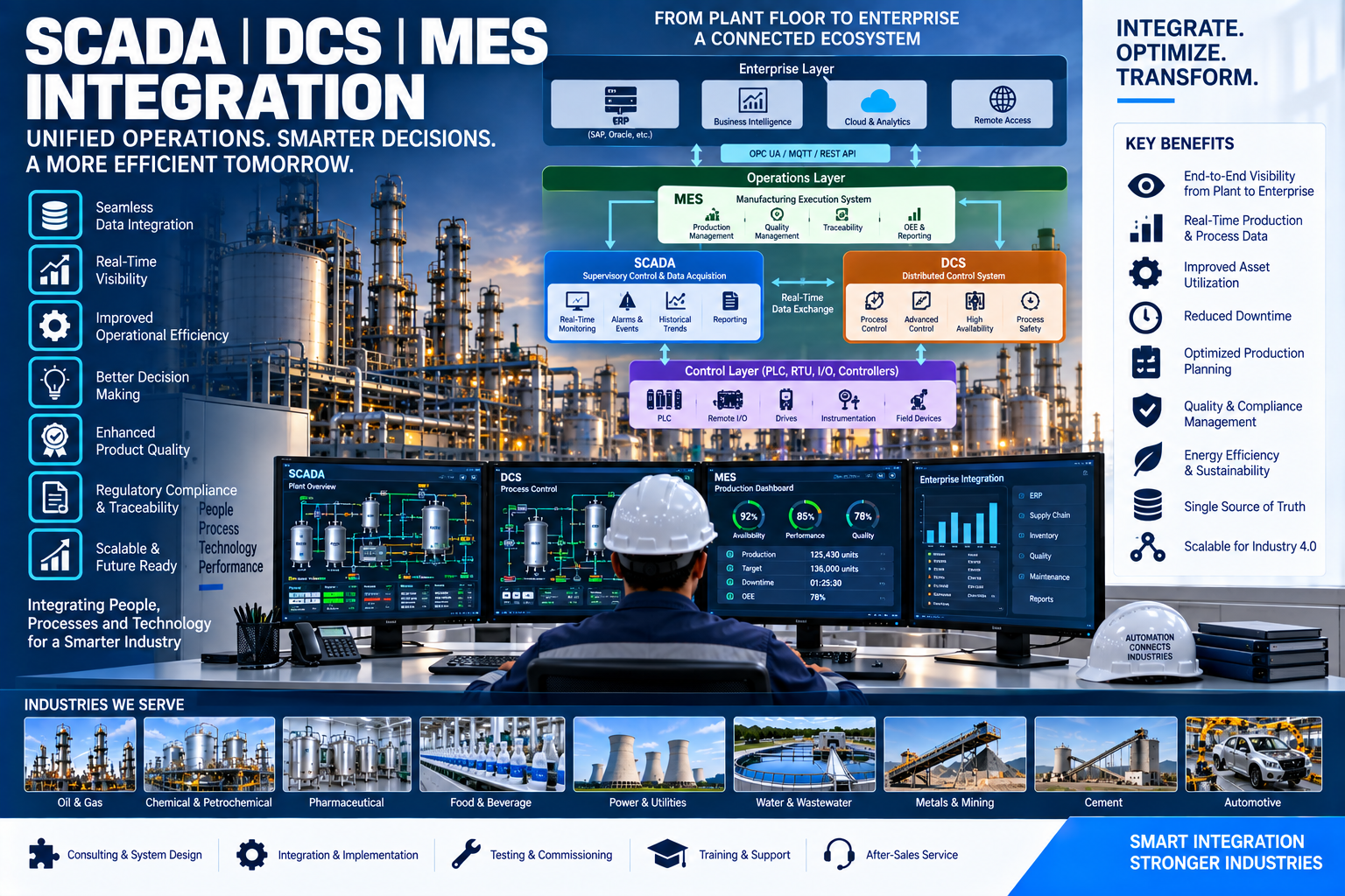 SCADA DCS MES integration connecting control systems manufacturing operations and enterprise data
