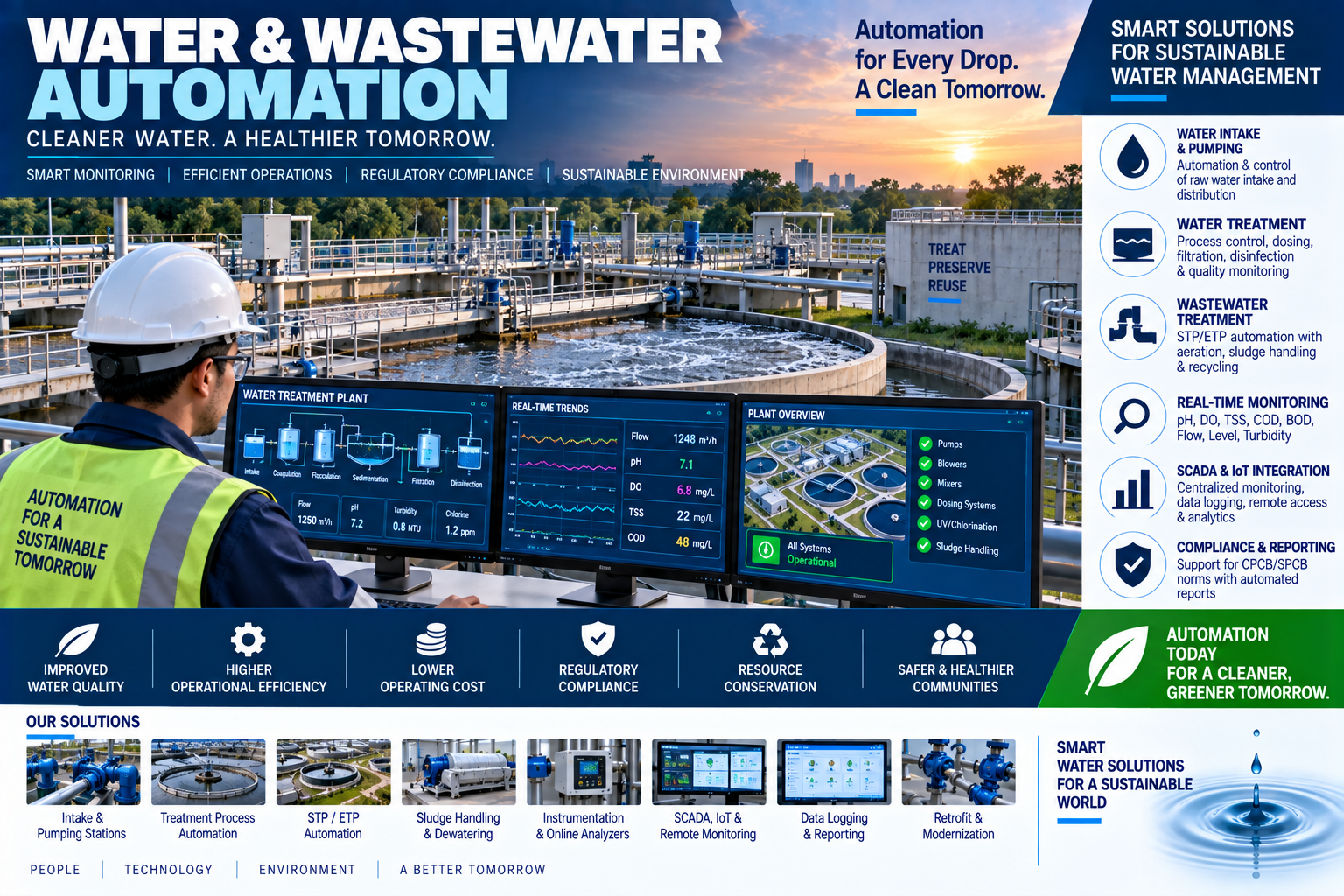 Water wastewater treatment automation SCADA PLC instrumentation and monitoring